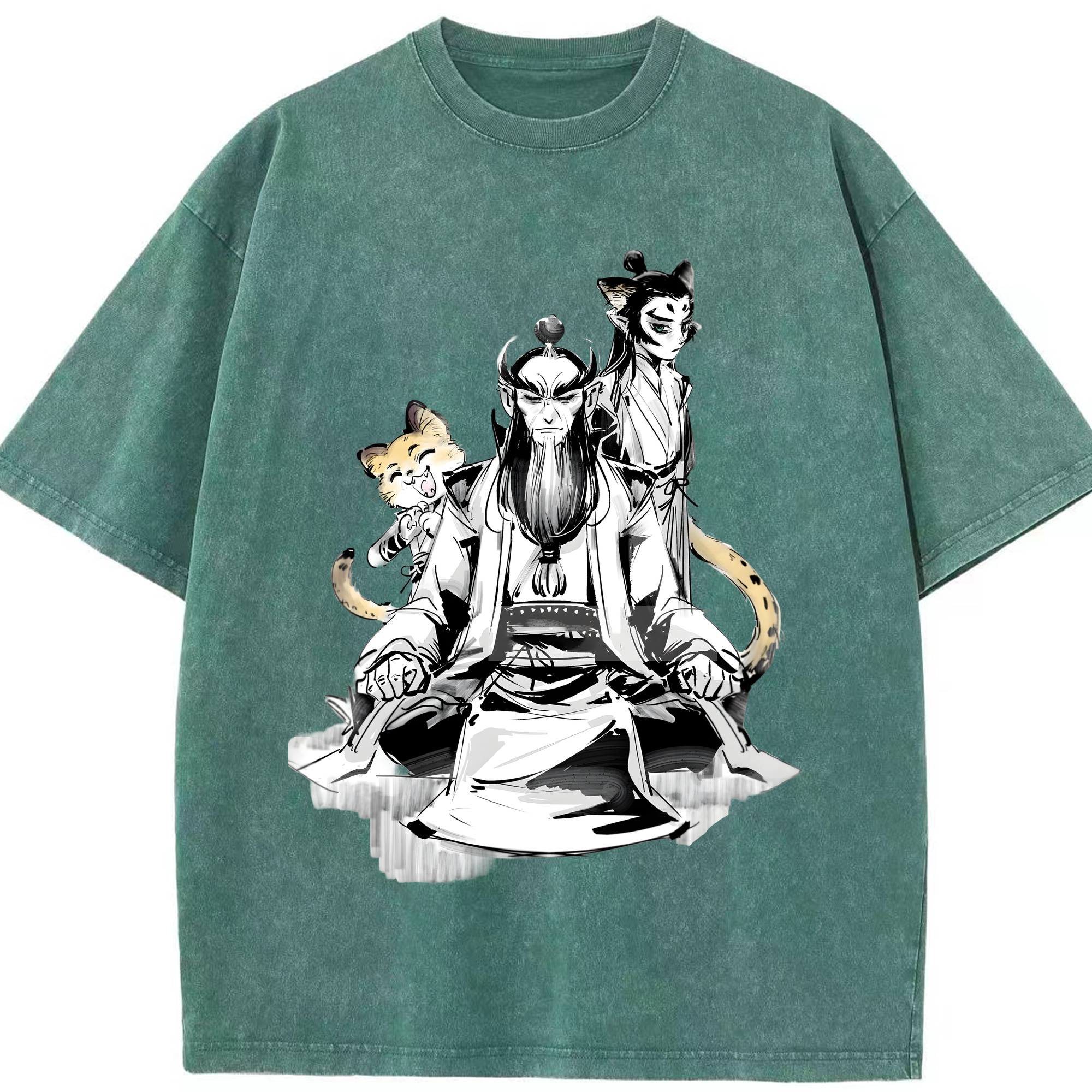（画像用） Ne Zha 2 ナタ 魔童の大暴れ 綿100% ヴィンテージ風 半袖Tシャツ（フロントプリント）